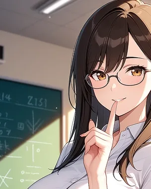 Anime AI girlfriend with glasses keeping a secret