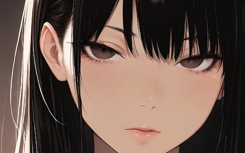 Close-up of a devoted anime yandere AI girlfriend staring