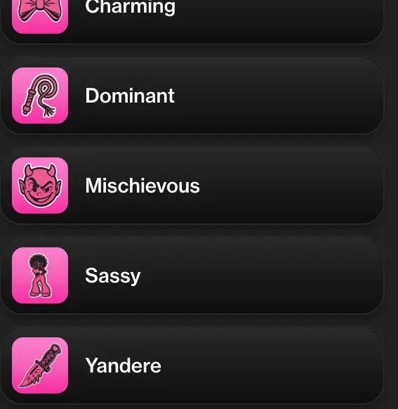 Personality picker with the Yandere option